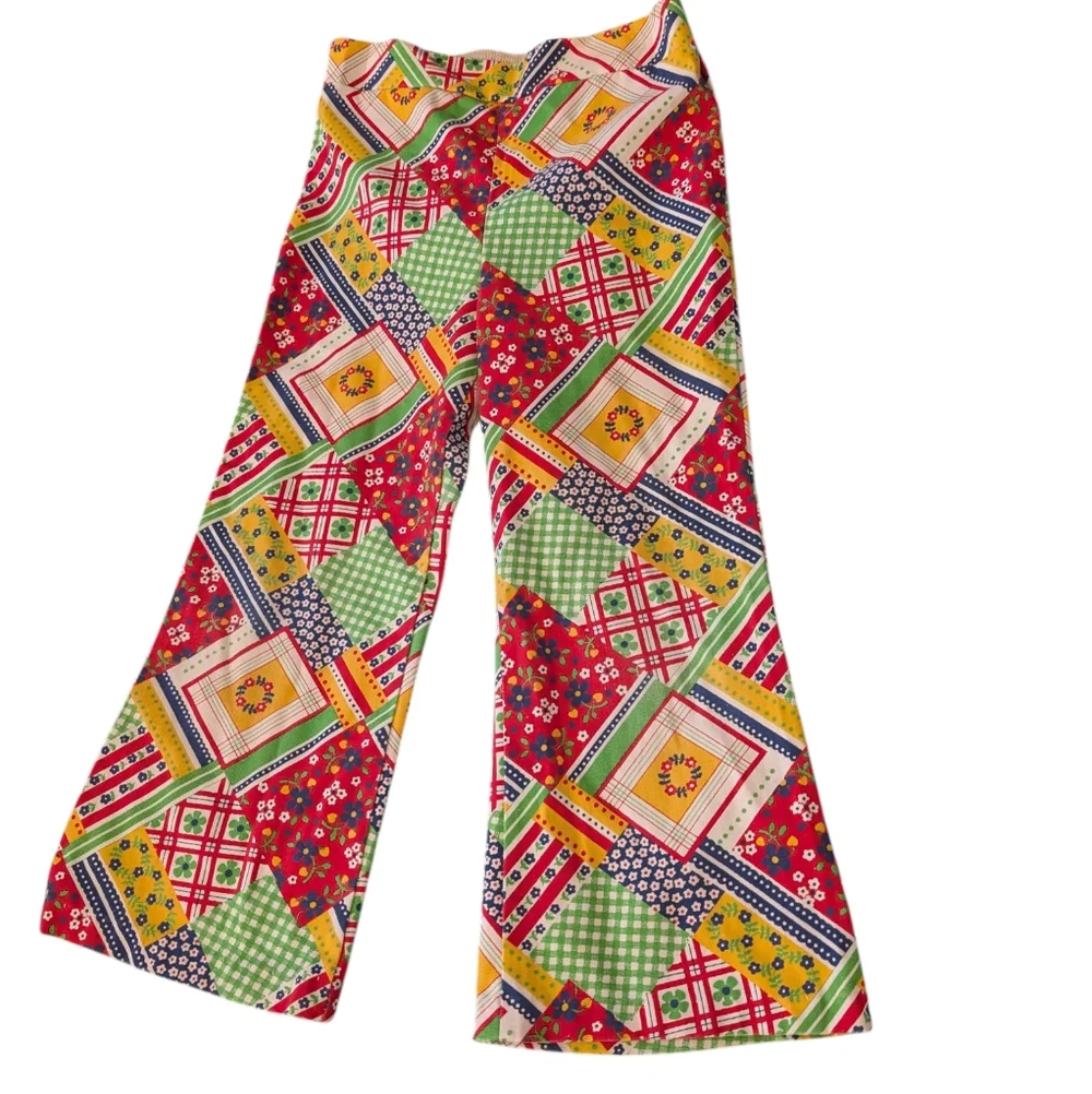 70s Sears Vintage Girls patchwork Floral Print Flare‎ Pants & Matching Set Rare
